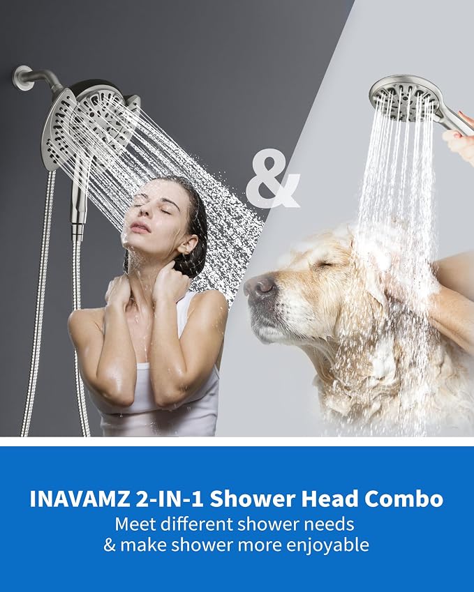 2-in-1 Shower Head with Handheld Combo: 2.5GPM Rainfall Shower Head & - Image 7