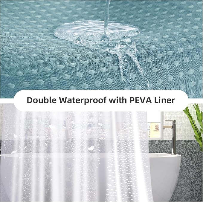 LaCyan 3 in 1 Waterproof Waffle Weave Shower Curtain and Clear Liner Set - Image 3