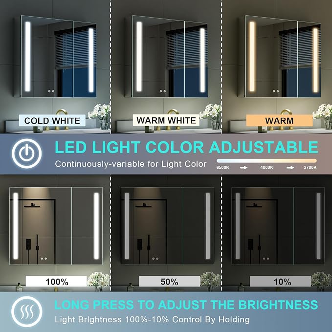 WELLFOR 36" X 30" LED Medicine Cabinet - Image 5
