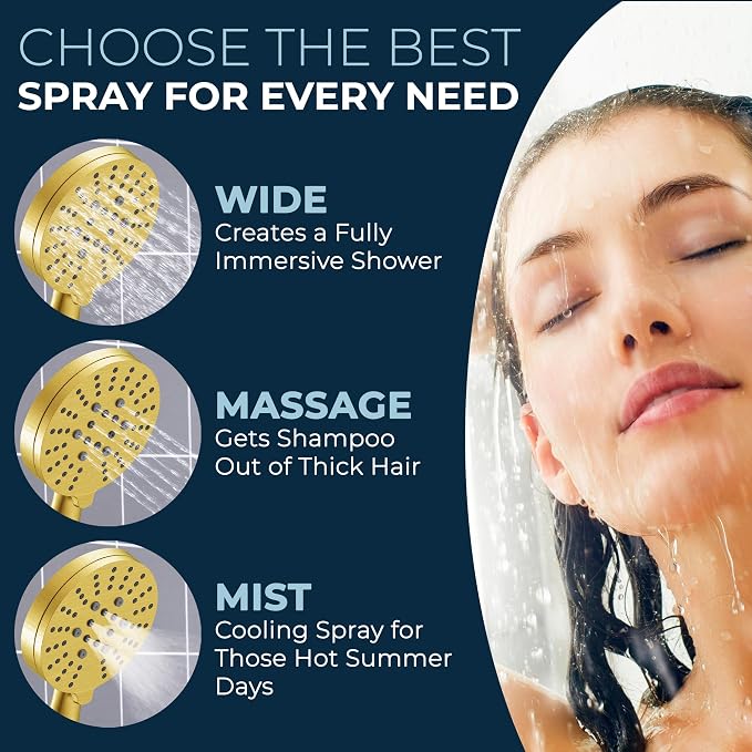 HammerHead Showers® Solid Metal Dual Shower Head Combo – BRUSHED GOLD – 8 Inch - Image 4