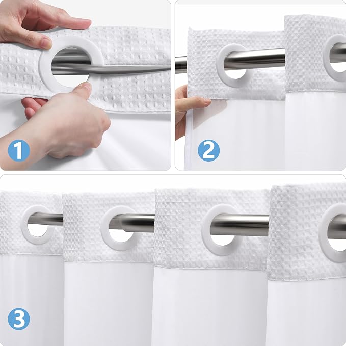 No Hook Waffle Weave Shower Curtain Set - Image 3