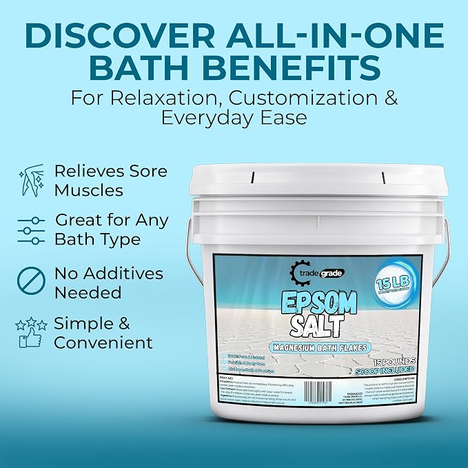 Epsom Salt Bath Soak 15 lb Bucket – Unscented, Pure Epsom Salt Bulk Crystals - Image 6