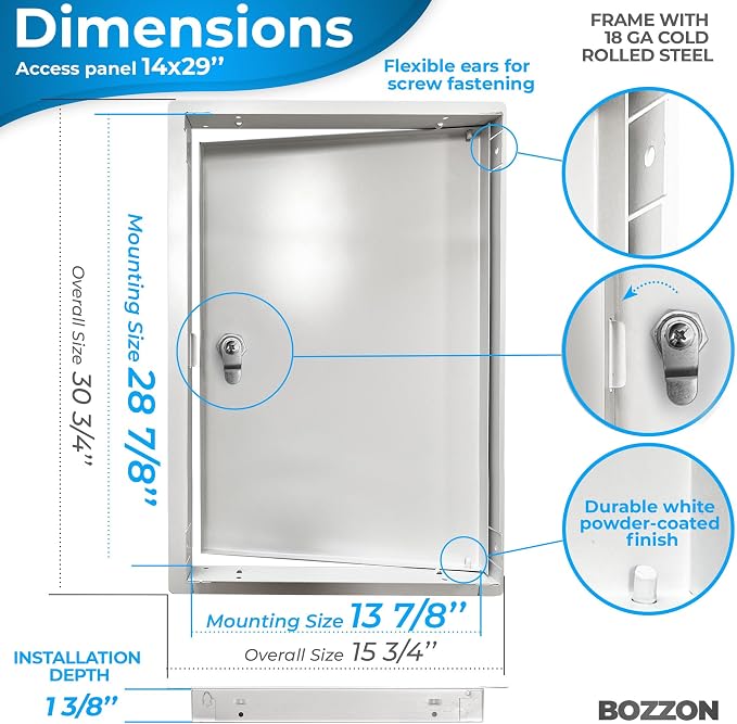BOZZON Access Panel for Drywall 14 x 29 inch – Metal Door - Image 2