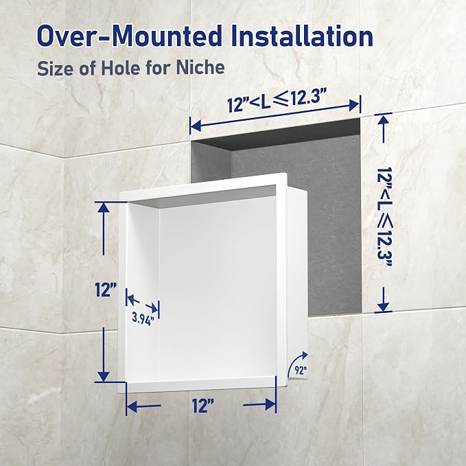 Stainless Steel Shower Niche 12" X 12" White No Tile Needed Niche Shower - Image 2