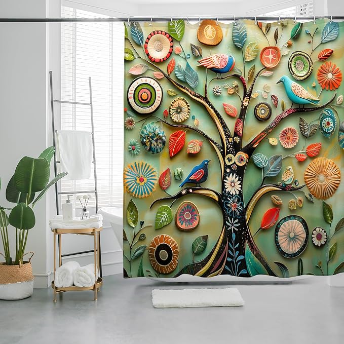Bohemian Shower Curtain, Boho Floral Print Water Repellent Polyester Fabric - Image 4