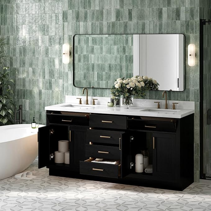 ARIEL Hepburn 73 Inch Double Rectangle Sink Bathroom Vanity - Image 2