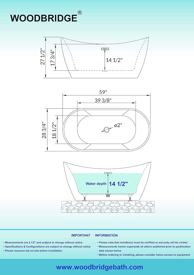 WOODBRIDGE 59" Acrylic Freestanding Bathtub Contemporary Soaking Tub, BTA1816-BN - Image 6