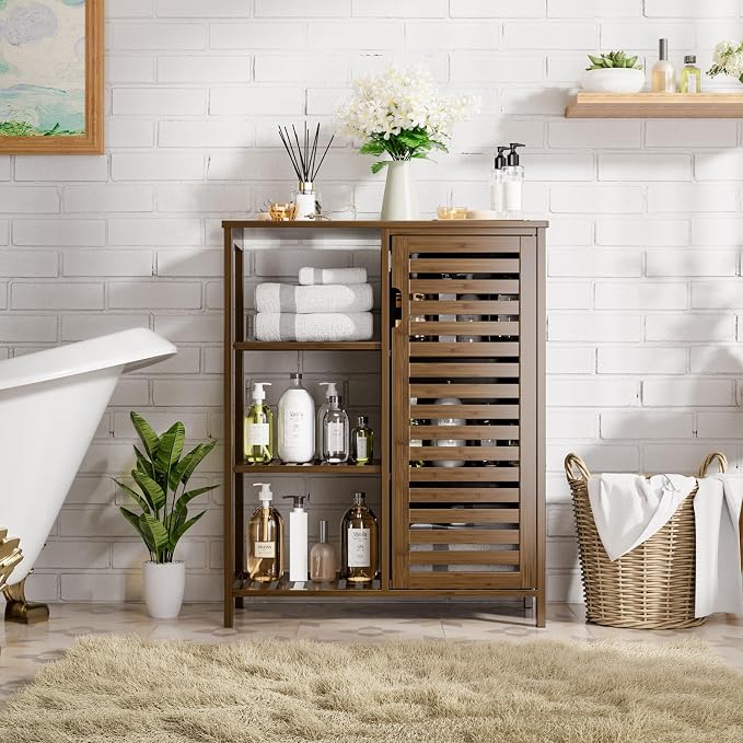 HITNET Bathroom Storage Cabinet Bamboo, Free Standing Floor Cabinet, Kitchen - Image 2