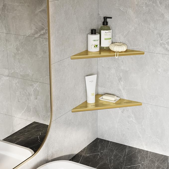 Neodrain 12 Inch Golden Corner Shower Shelves, Corner Shelf - Image 3
