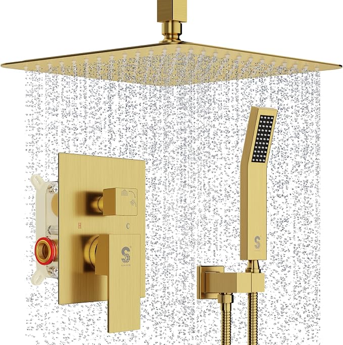 SR SUN RISE 12 Inch Ceiling Mounted Shower System Rain Mixer Shower Combo Set by SRSUNRISE