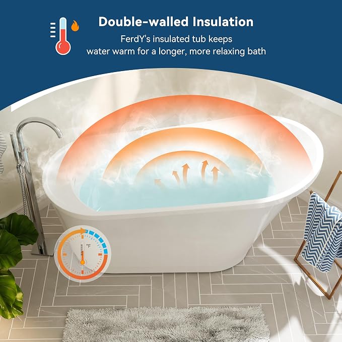 FerdY Langkawi 59" Acrylic Freestanding Bathtub, cUPC Certified, Brushed Nickel - Image 2