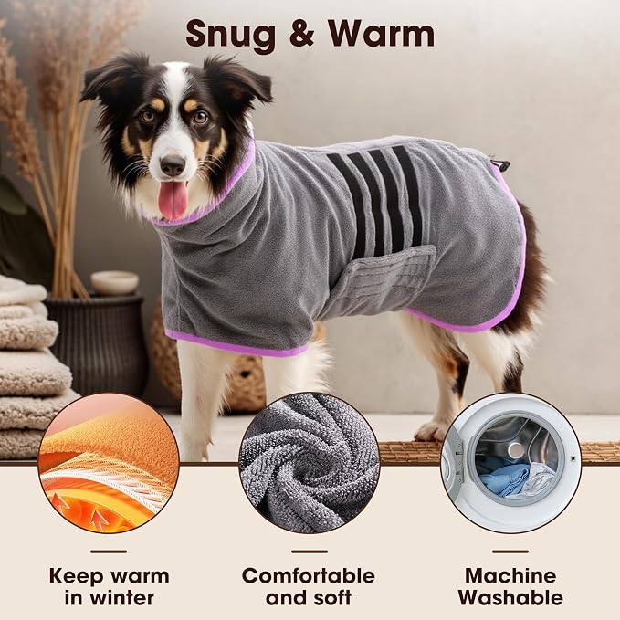 Microfibre Dog Bathrobe Towel Wrap Super Absorbent Dog Drying Coat Bath Robe - Image 2