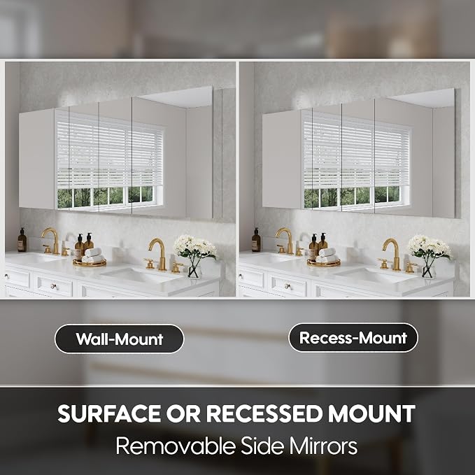 WELLFOR 72" x 30" Rectangle Medicine Cabinet Mirror, Surface Mount or Recessed - Image 4