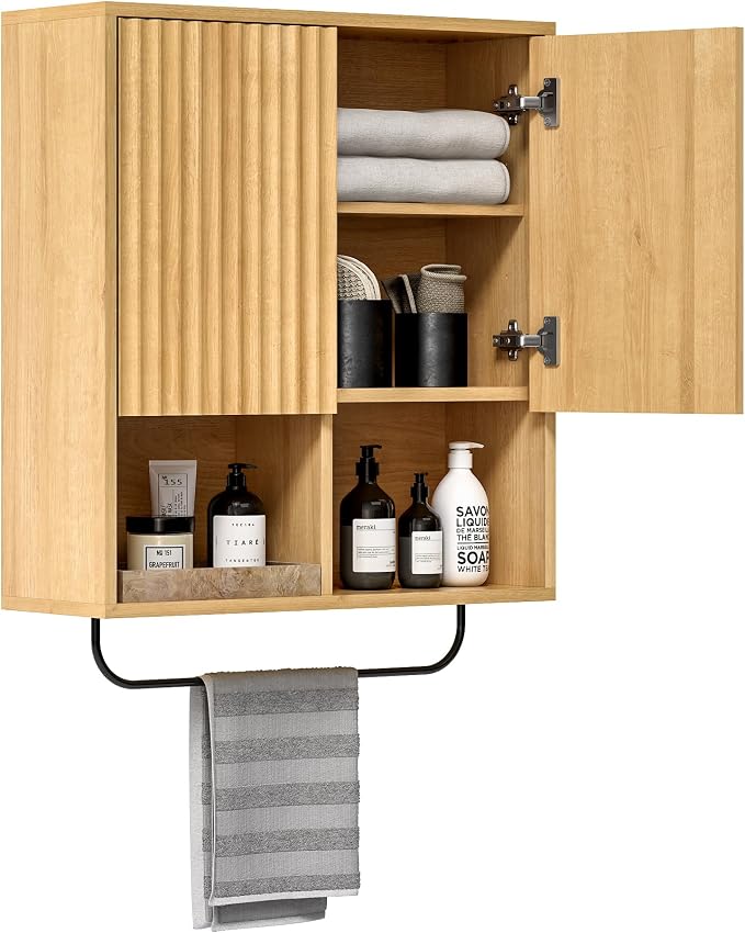 Fluted Wall Cabinet, Modern Wood Floating Bathroom Cabinet - Image 3
