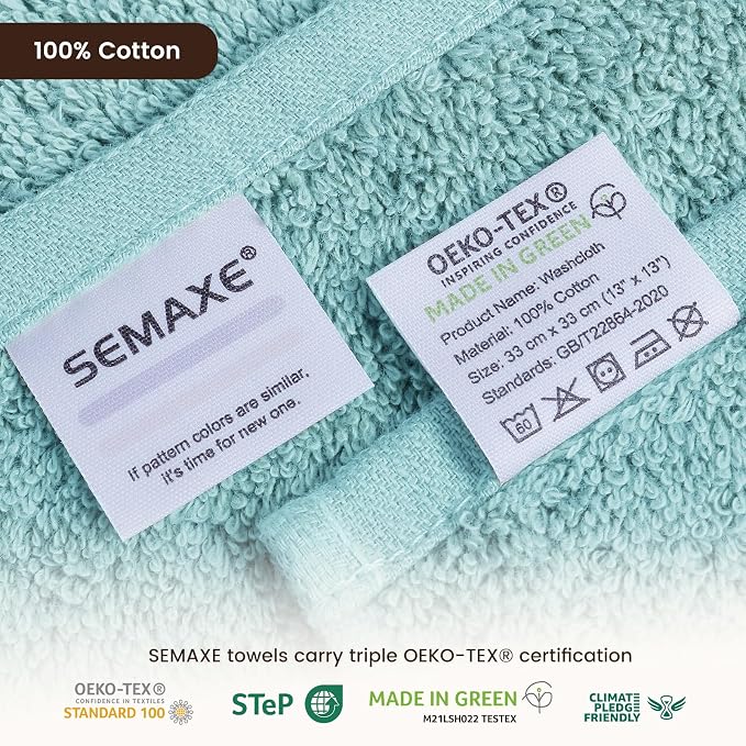 SEMAXE 100% Cotton Washcloths 12-Pack, 13 × 13 Inch Soft Luxury Face Towels – - Image 4