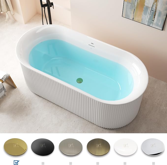 FerdY Nami 67" Acrylic Freestanding Bathtub, V Shape Freestanding Soaking - Image 3