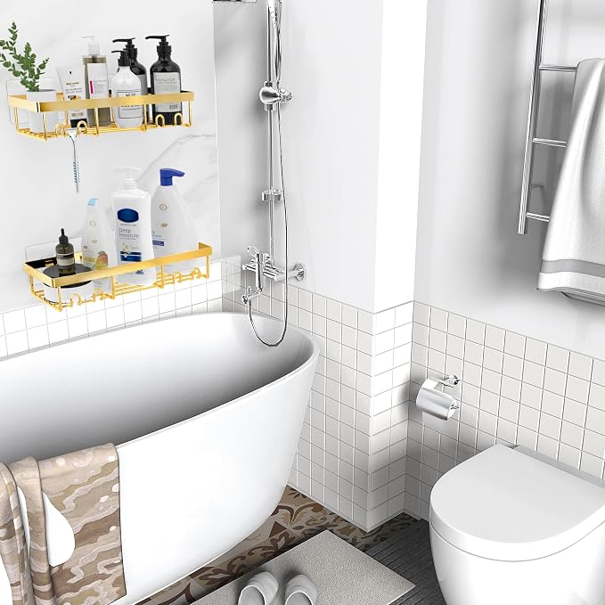 Moforoco Shower Caddy Shelf Organizer Rack, Self Adhesive Black Bathroom - Image 5