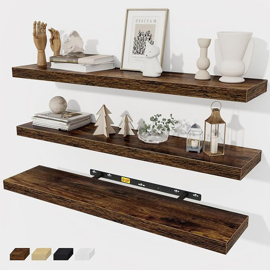 Fun Memories 32 Inch Floating Shelves Wall Shelf Set of 3, Rustic Farmhouse by FunMemories