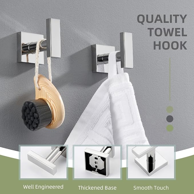 Angle Simple Bath Towel Hook 2 Pack, Stainless Steel Square Robe Coat Holder - Image 4