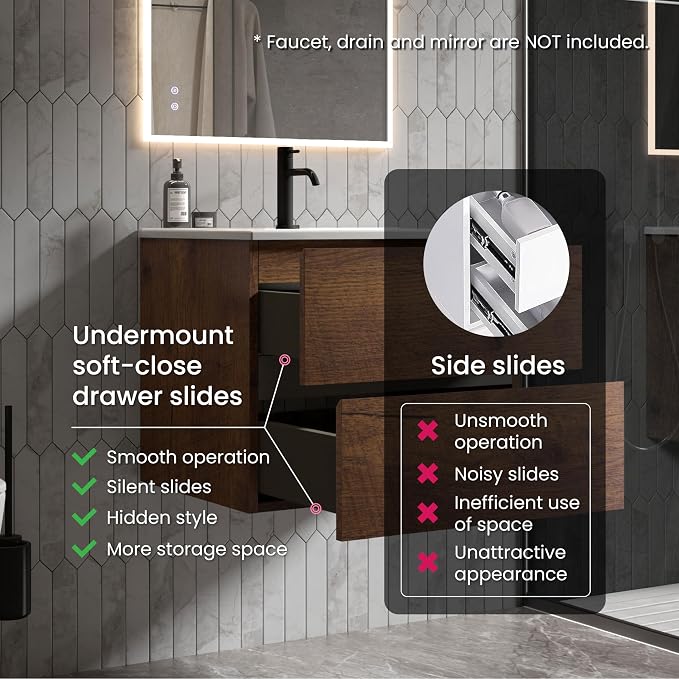 24" Bathroom Vanity with Sink, Modern Floating Vanity with Double Soft Closing - Image 6