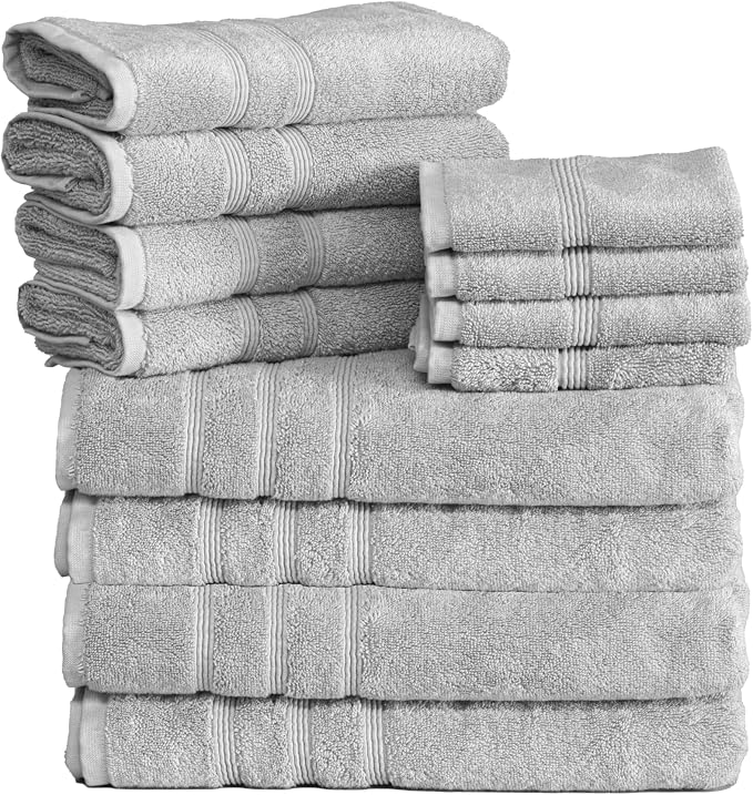 Mosobam Luxury Turkish 12pc Towel Set 30X58 16X30 13X13 Light Grey 700 GSM by Mosobam