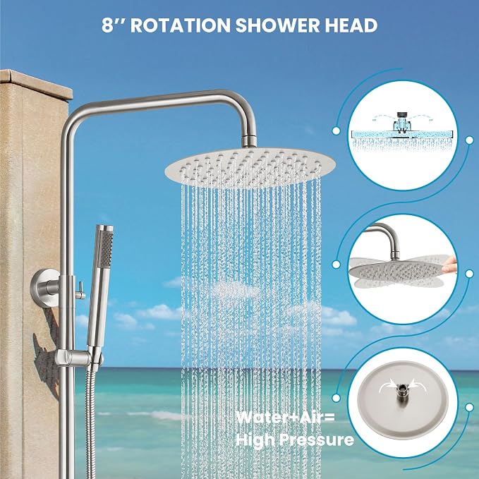 gotonovo Outdoor Shower Fixtures SUS304 Stainless Steel Rain Shower Kit Faucet - Image 5