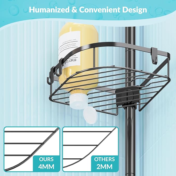 Shower Caddy Tension Pole, 4-Tier Adjustable Corner Shower Standing Caddy - Image 6