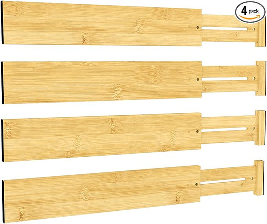 BAMEOS 3" H Large Bamboo Drawer Dividers Adjustable Drawer Organization by BAMEOS