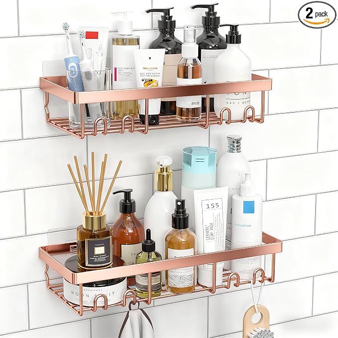 Moforoco Shower Caddy Shelf Organizer Rack, Self Adhesive Black Bathroom by MOFOROCO