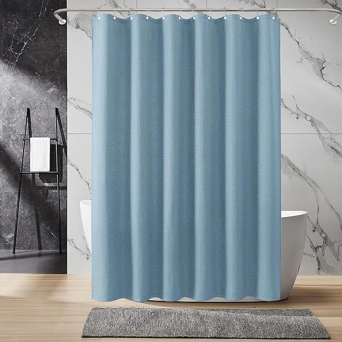 Inhousolu Fabric Shower Curtain Waffle Weave, 230 GSM Heavy Duty, Weighted Hem - Image 8
