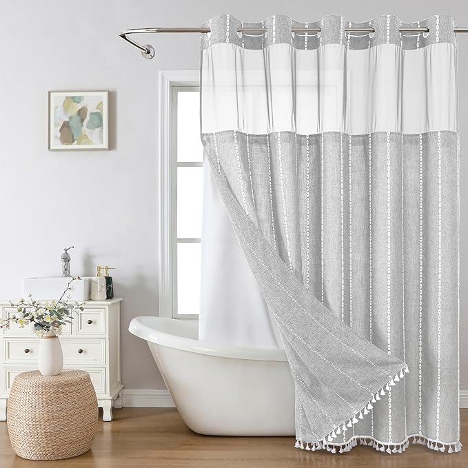 No Hook Long Shower Curtain Set by EACHOPE
