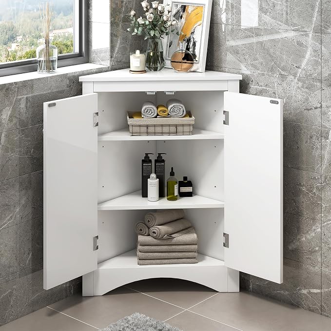 Corner Storage Cabinet with Adjustable Shelves, Triangle Bathroom & Kitchen - Image 4