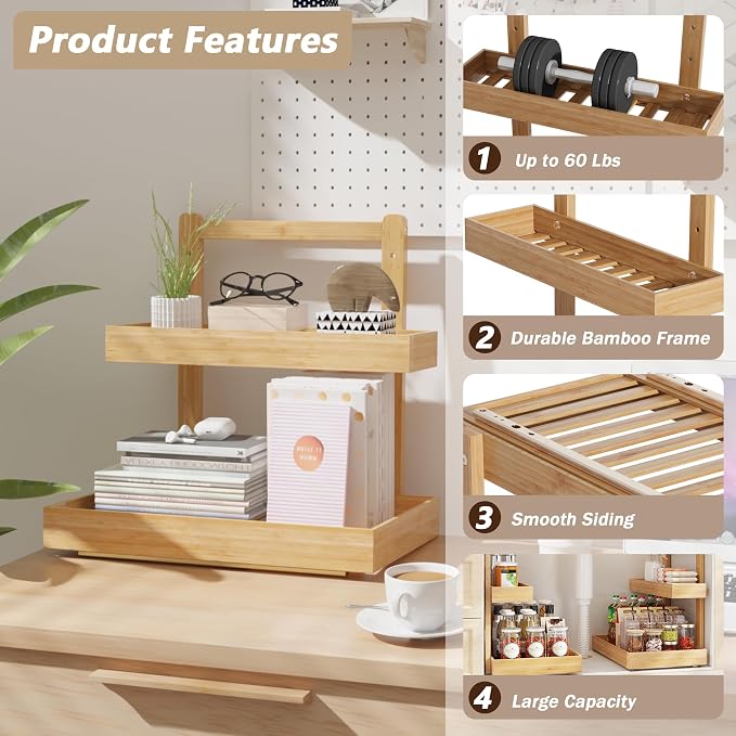 Bamboo Under Sink Organizer and Storage, 2 Tier Pull Out Cabinet Organizer - Image 3