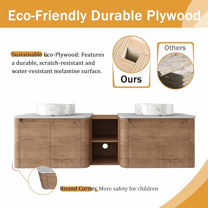 Malwee 72" Floating Bathroom Vanity - Image 7