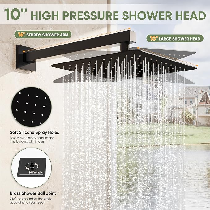 Black Shower System, Wall Mounted Shower Faucet Set - Image 4