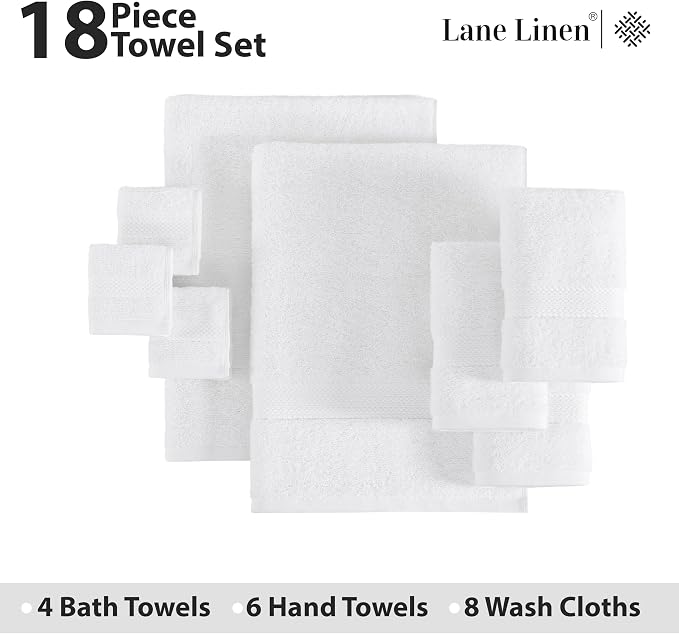 LANE LINEN 100% Cotton Luxury White Bath Towels - Image 4