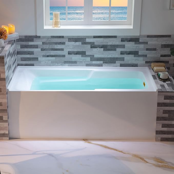 WOODBRIDGE 54" Acrylic Rectangular Alcove Soaking Bathtub in White - Image 3