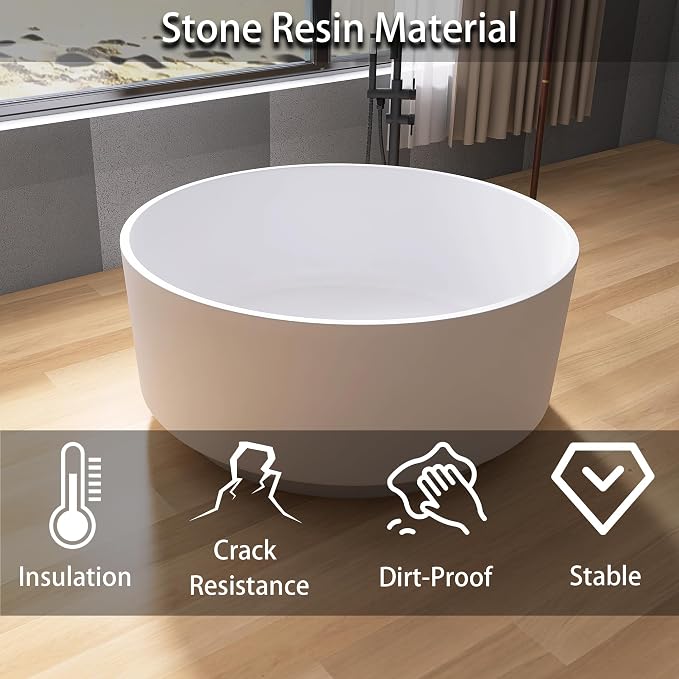 49" Freestanding Bathtub, Modern Soaking Stand Alone Tub Solid Surface Resin - Image 4