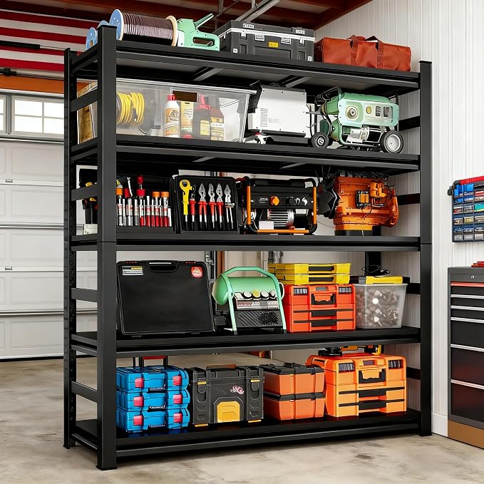 Heavy Duty Metal Garage Shelving, 5-Tier Adjustable Shelves, Steel Storage Rack - Image 2