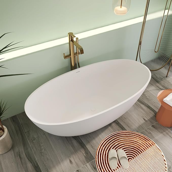 71" Premium Solid Surface Freestanding Bathtubs, Oval Stone Resin Tub - Image 2