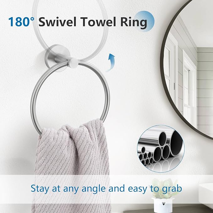 TNOMS Brushed Nickel 5 Pieces Towel Bar Set Bathroom Hardware Set Upgraded - Image 3