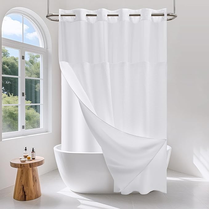 No Hook Waffle Weave Shower Curtain Set by Unknown