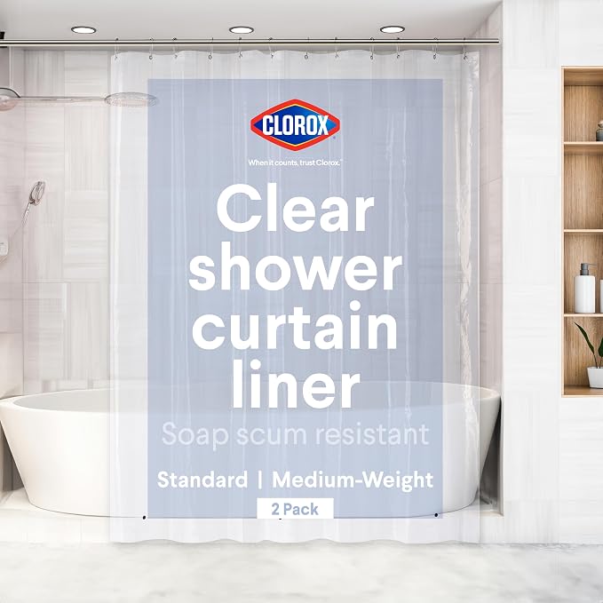 CLOROX Shower Curtain Liner, Premium Medium-Weight Durable Waterproof 6g PEVA by MainstreamInternational