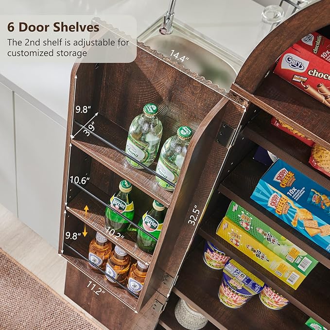 71" Tall Arched Kitchen Pantry, Modern Fluted Wood Storage Cabinet - Image 5