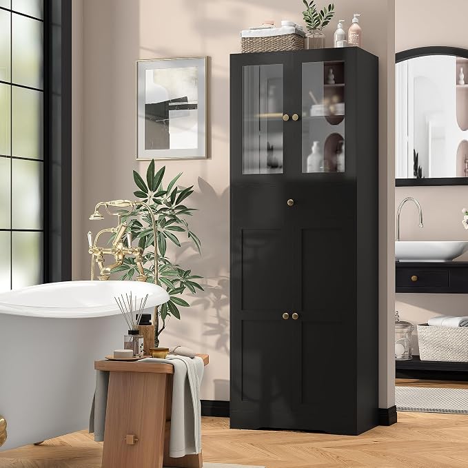 Space-Saving 67 Inch Bathroom Linen Cabinet, Freestanding Tall Storage Tower by lavyga