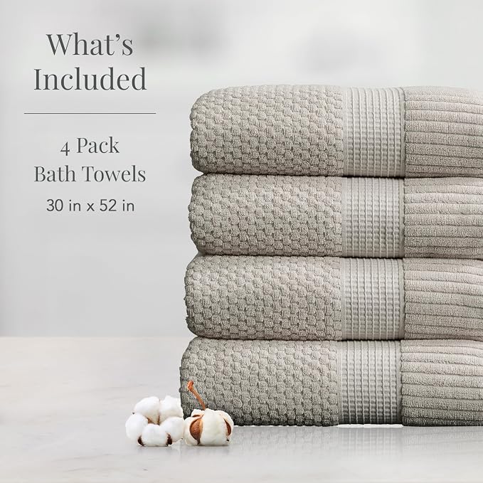 NY Loft 100% Cotton Bath Towel Set of 4 | Grey Towels | Oeko-TEX® Standard 100 - Image 2