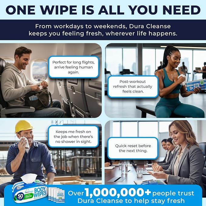 XL Body Wipes for Adults 200 Shower Cloths + 16 Travel Sheets – 10" x 11.5" No - Image 6