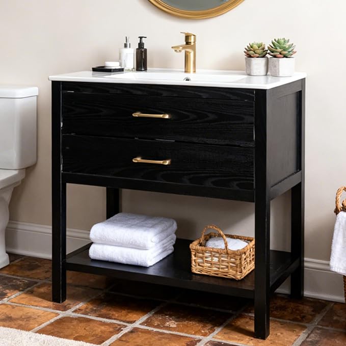 24 Inch Bathroom Vanity with Sink & Faucet & Drain, Farmhouse Freestanding by Unknown