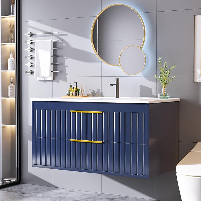 36" Bathroom Vanity with Sink, Floating Vanity Bathroom Sink Cabinet Wall Mount - Image 3