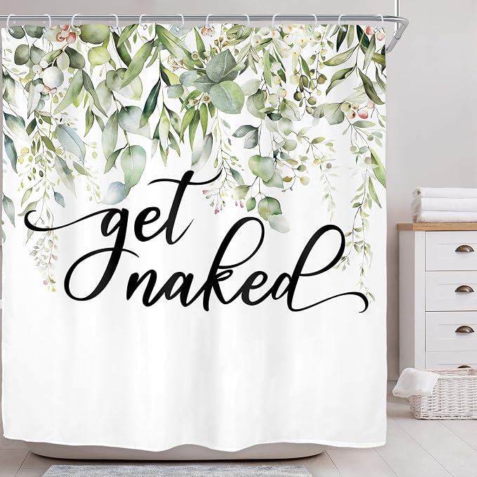 Riyidecor Sage Green Eucalyptus Leaves Shower Curtain - Image 2